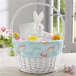 Floral Print Personalized White Wicker Easter Basket - 23378-W