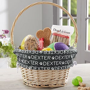 Repeating Pet Name Personalized Natural Wicker Dog Easter Basket - 23381
