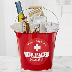 New Mom Survival Kit Personalized Metal Bucket- Red - 23519