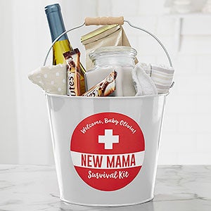 New Mom Survival Kit Personalized Metal Bucket- White - 23519-W