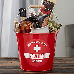 New Dad Survival Kit Personalized Red Metal Bucket - 23520