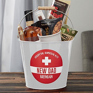 New Dad Survival Kit Personalized Metal Bucket- White - 23520-W