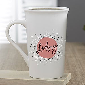 Modern Polka Dot Personalized Latte Mug 16 oz.- White - 23822-U