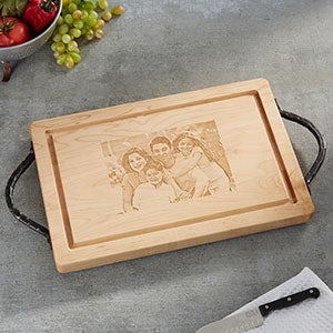 Maple Leaf Personalized 18 Family Photo Cutting Board- Handles - 23856D-H