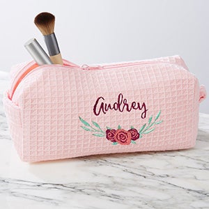 Floral Personalized Blush Waffle Weave Makeup Bag - 23871-B