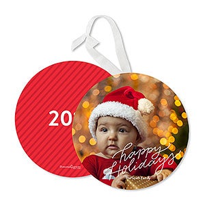 Happy Holidays Script Personalized Photo Ornament Card- Signature - 23971