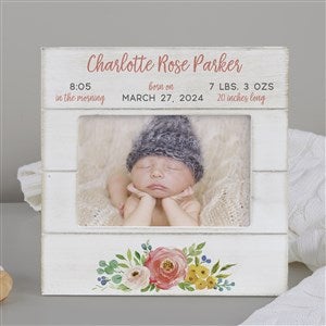 Floral Baby Girl Personalized Shiplap Frame - 4x6 Horizontal - 24002