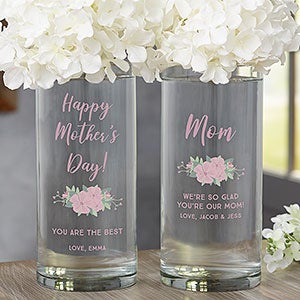 Floral Special Message Personalized Cylinder Glass Vase for Mom - 24284
