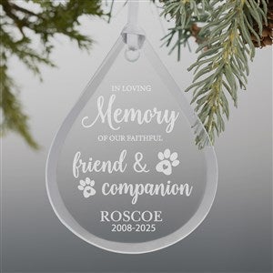 Pet Memorial Teardrop Engraved Glass Ornament - 24503