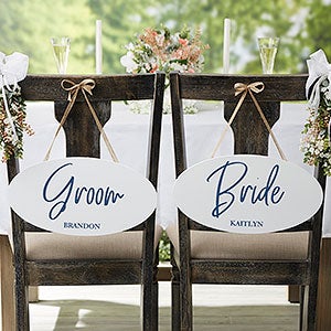 Wedding Couple Personalized Chair Oval Wood Sign - 24549
