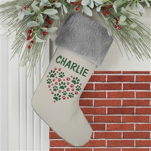 Paws On My Heart Personalized Grey Faux Fur Christmas Stocking - 24590-GF