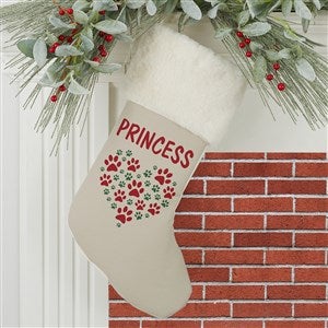 Paws On My Heart Personalized Ivory Faux Fur Christmas Stocking - 24590-IF