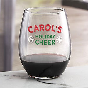 Holiday Cheer Personalized Christmas Stemless Wine Glass - 24722-S