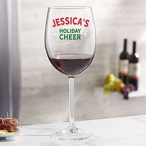 Holiday Cheer Personalized Christmas Red Wine Glass - 24722-R