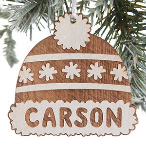 Family Winter Hat Engraved Whitewash Wood Ornament - 24815-W