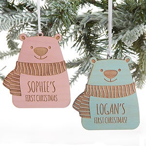 Bear Family Personalized Whitewash Wood Ornament