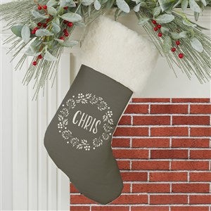 Christmas Wreath Personalized Ivory Faux Fur Christmas Stocking - 24823-IF