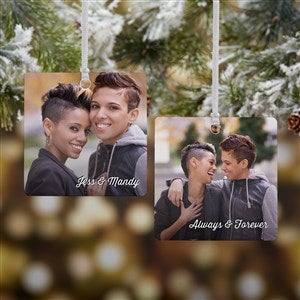 Cute Couple Photo Personalized Square Ornament- 2.75 Metal - 2 Sided - 24918-2M