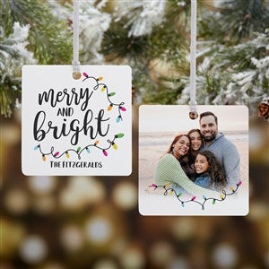 Merry & Bright Personalized Square Ornament - Metal - 2 Sided - 24922-2M