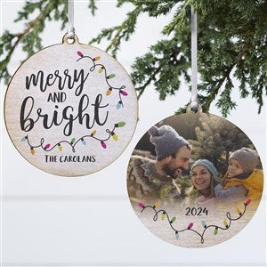 Merry & Bright Personalized Wood Photo Ornament - 24922-2W
