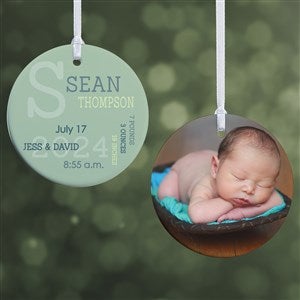 Modern All About Baby Boy Personalized Ornament- 2.85 Glossy - 2 Sided - 24981-2S