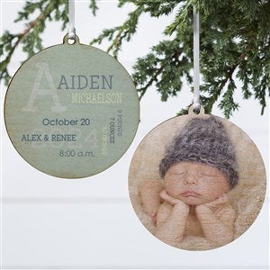 Modern All About Baby Boy Personalized Ornament- 3.75 Wood - 2 Sided - 24981-2W