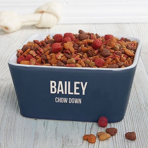 Pet Expressions Personalized Ceramic Dog Bowl - Navy - 25033N