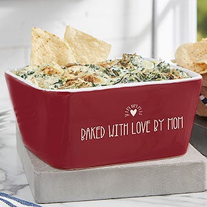 Personalization Universe Made With Love Personalized Oval Baking Dish - 3  Quart Stoneware Casserole Dish - Oven Safe, Microwave & Dishwasher Safe 