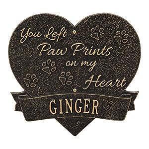 Paw Print Heart Personalized Pet Memorial Plaque - Black  Gold - 25225D-BG