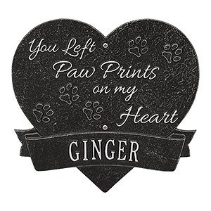 Paw Print Heart Personalized Pet Memorial Plaque - Black  Silver - 25225D-BS