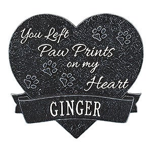 Paw Print Heart Personalized Pet Memorial Plaque - Black  White - 25225D-BW