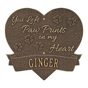 Paw Print Heart Personalized Pet Memorial Plaque - Bronze  Gold - 25225D-OG