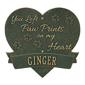 Paw Print Heart Personalized Pet Memorial Plaque - Green  Gold - 25225D-GG