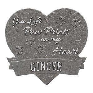 Paw Print Heart Personalized Pet Memorial Plaque - Pewter  Silver - 25225D-PS