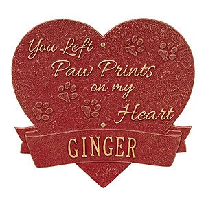Paw Print Heart Personalized Pet Memorial Plaque - Red  Gold - 25225D-RG