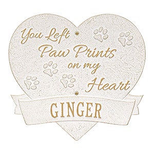 Paw Print Heart Personalized Pet Memorial Plaque - White  Gold - 25225D-WG