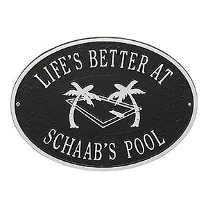 Swimming Pool Personalized Aluminum Deck Plaque - Black  Silver - 25227D-BS