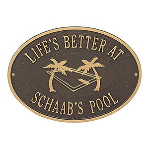 Swimming Pool Personalized Aluminum Deck Plaque - Bronze  Gold - 25227D-OG