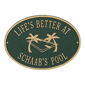 Swimming Pool Personalized Aluminum Deck Plaque - Green  Gold - 25227D-GG