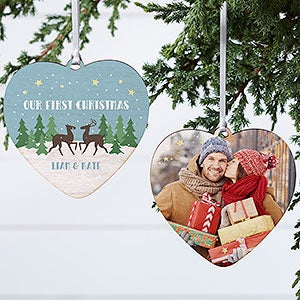 Nordic Noel 1st Christmas Personalized Wood Heart Photo Ornament - 25326-2W
