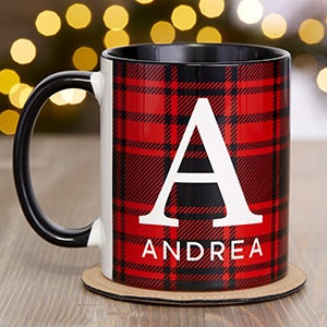 Christmas Plaid Personalized Coffee Mug - 11 oz Black - 25358-B