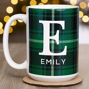 Christmas Plaid Personalized Coffee Mug - 15 oz Large - 25358-L