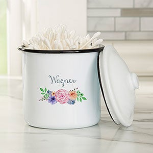 Floral Wreath Personalized Bathroom Enamel Jar - Small Canister - 25418-S