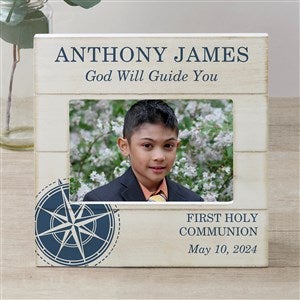 First Communion Compass Personalized Shiplap Picture Frame- 4x6 Horizontal - 25497