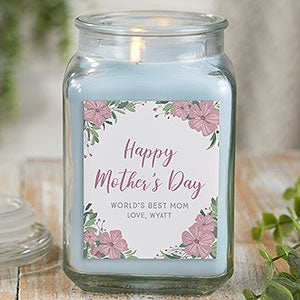 Floral Special Message Personalized 18 oz. Linen Candle Jar - 25546-18CW