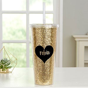 Heart of Gold Personalized 20 oz. Glitter  Gold Tumbler - 25689