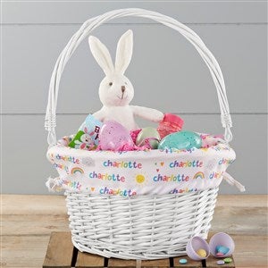 Rainbow Personalized Easter White Basket with Folding Handle - 25712-W
