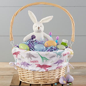Dinosaur World Personalized Natural Easter Basket with Folding Handle - 25718
