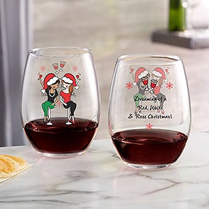 Christmas Best Friends Personalized Stemless Wine Glass - 25799-S