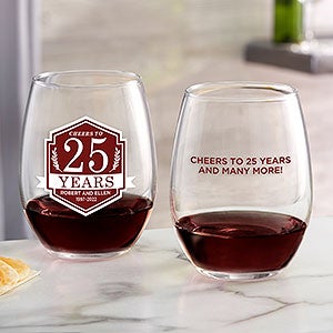 Anniversary Personalized Stemless Wine Glass - 25837-S